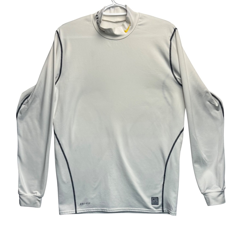 Nike Pro Athletic Dri‎ Fit Compression Top Livestrong Shirt White Mock Neck L